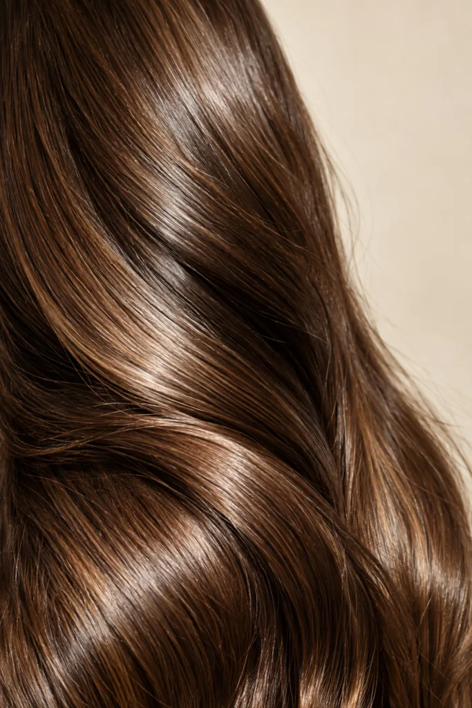 Thick, shiny, healthy hair strands representing peptide-supported hair growth