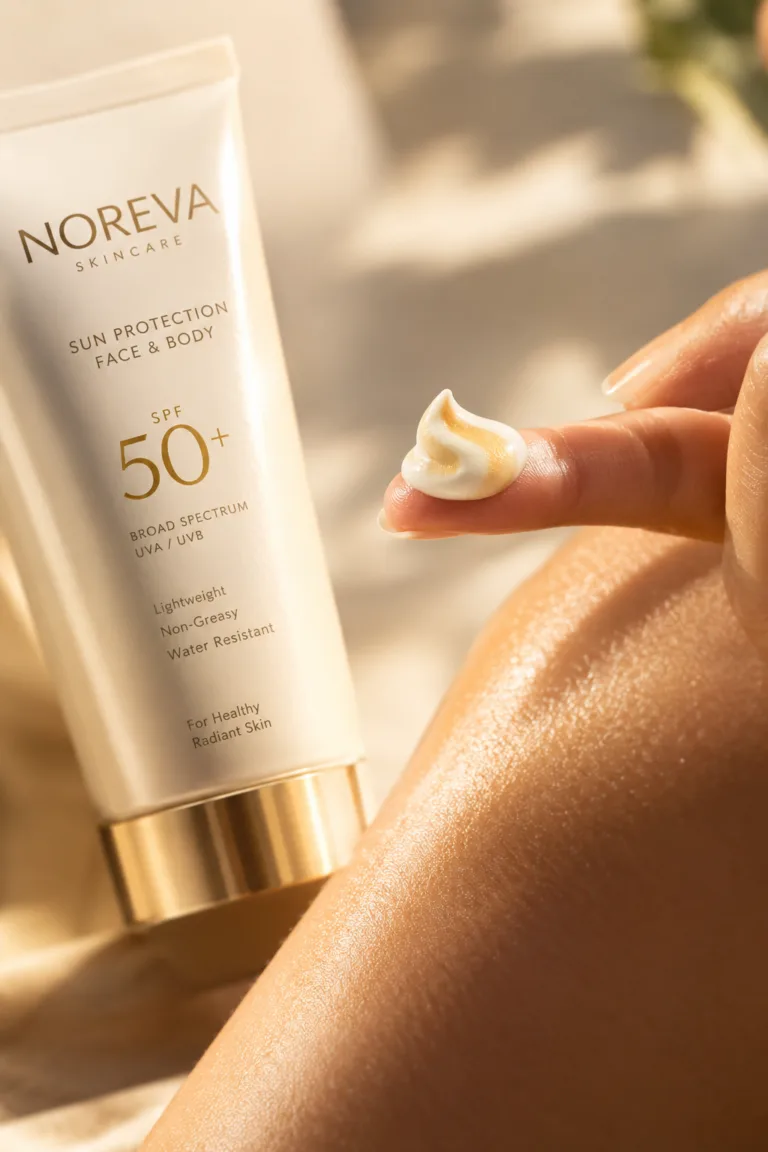 Applying Nøréva SPF 60 sunscreen correctly to the face and neck